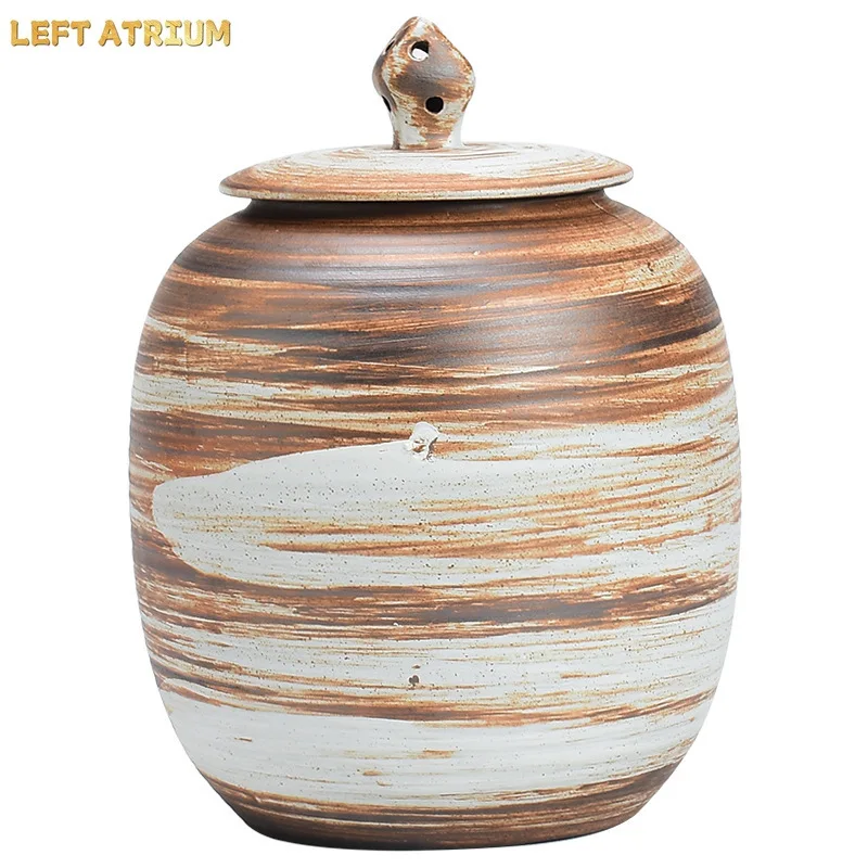 Retro Creative Ceramic Tea Caddy Sealed Storage Jar Large Capacity Tea Storage Box Desktop Storage Container Household Products