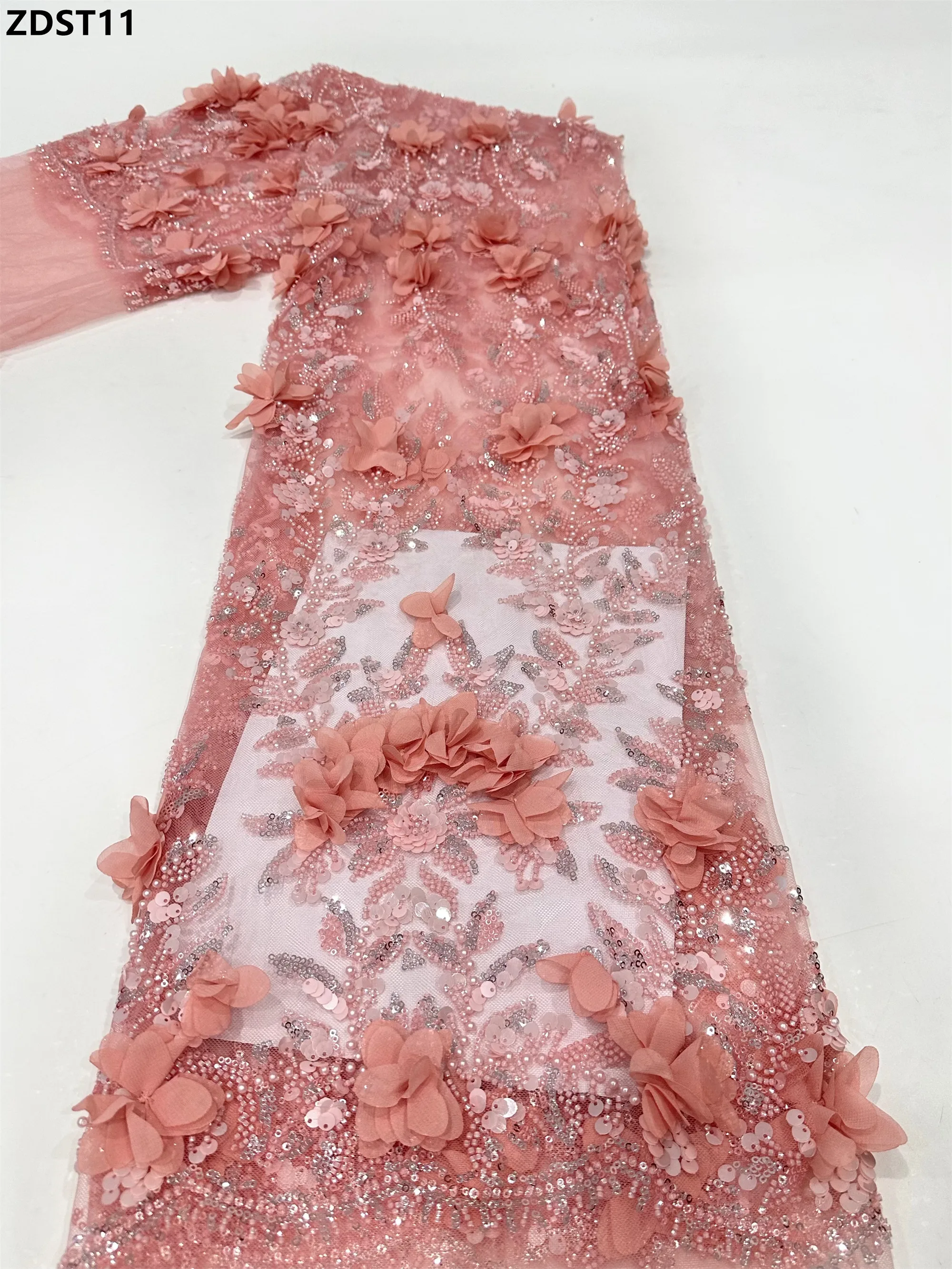 パールレース生地,白いレース生地,豪華な花嫁のドレス,フランスの重いビーズのチュール,ナイジェリアのメッシュ