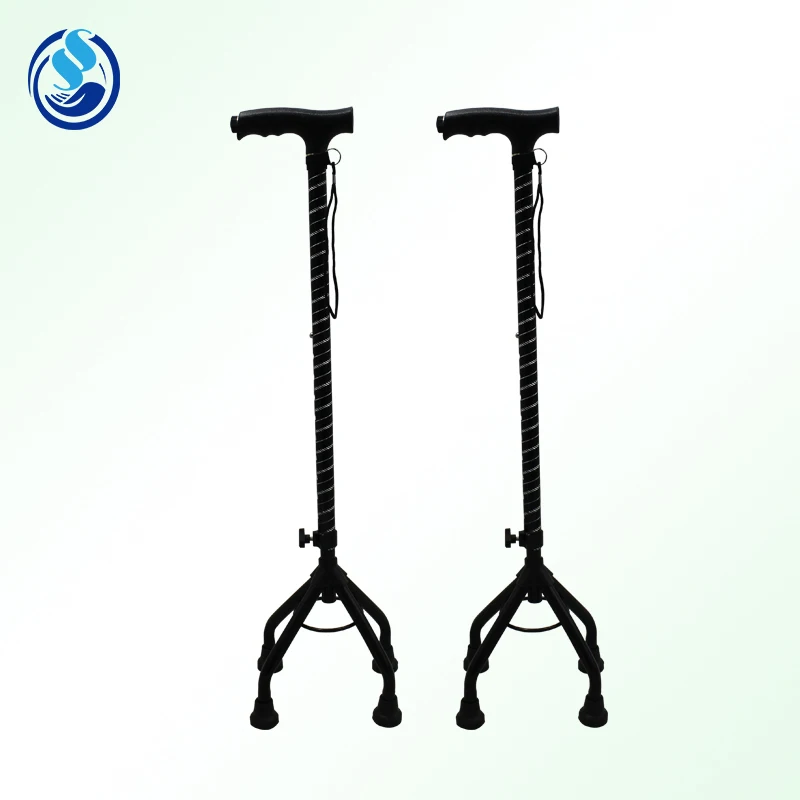 

High Quality China Manufacturer Medical Black Color Aluminum Walking Aids Quad Crutch Handy Cane for Old People