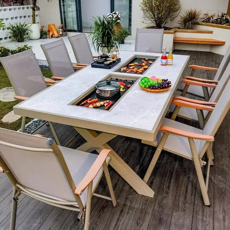 Durable Outdoor BBQ Table and Chair Set for Multi Person Dining on Patio Balcony Parties