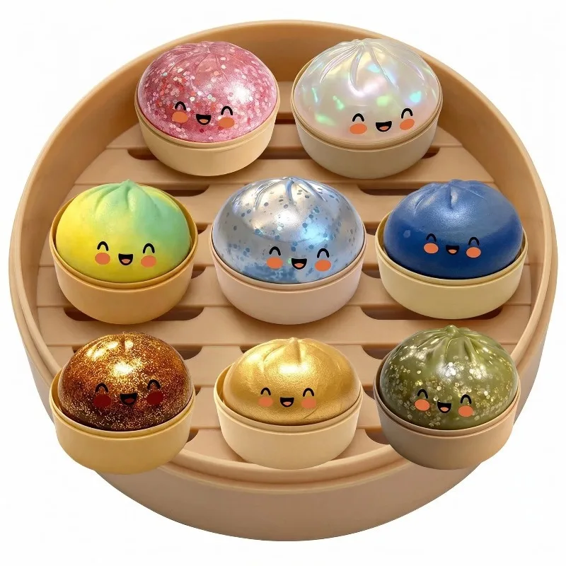 Realistic Giant Dumpling Squeeze Toy with Bamboo Steamer Soft TPR Dough Ball Decompression Fidget Toy Funny Creative Gift