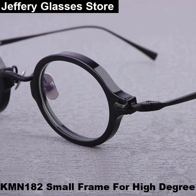 

Japanese Small Glasses Frame Men Acetate Titanium Vintage Prescription Eyeglasses KMN182 Engraving High Degree Optical Eyewear