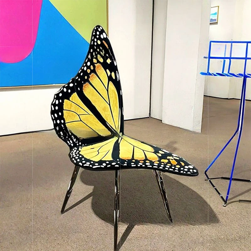 Light luxury leisure chair, Italian flannel butterfly chair, creative art sense, household stainless steel single dining chair