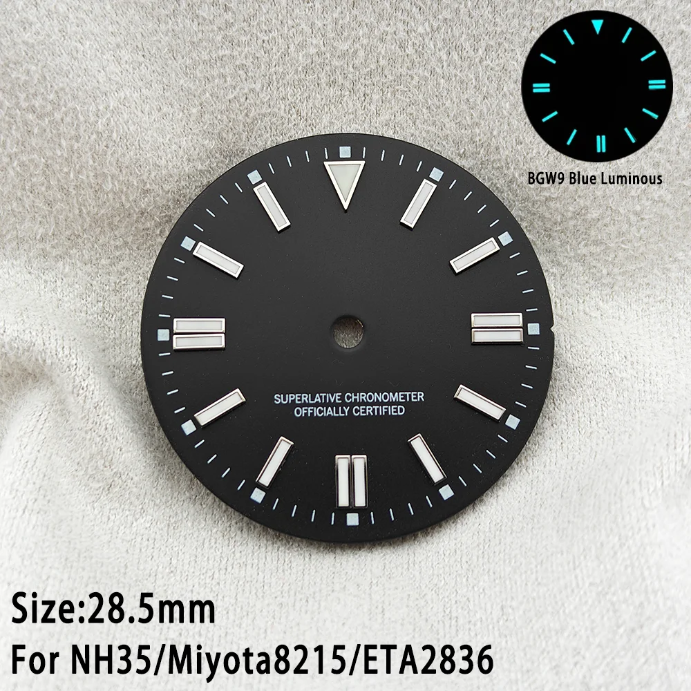 28.5mm Dials Fit For NH35 Movement BGW9 Blue Luminous Calendar Oyster Watch Perpetual Modified Dial Replacement  Accessory Parts