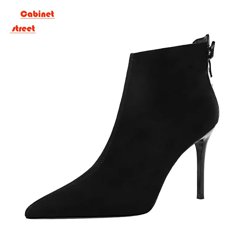 

Pointed Toe Women Elastic Socks Short Snow Boots Fashion Side Zippers Slim Ankle Booties High Heel Autumn Winter Ladies Shoes