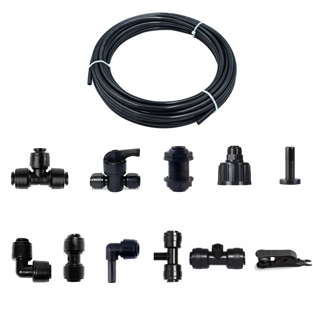 1/4“ 6.35mm Push To Connect Ourdoor Garden Misting System Joint T Fitting Elbow Straight Nozzle Connector Ball Valve