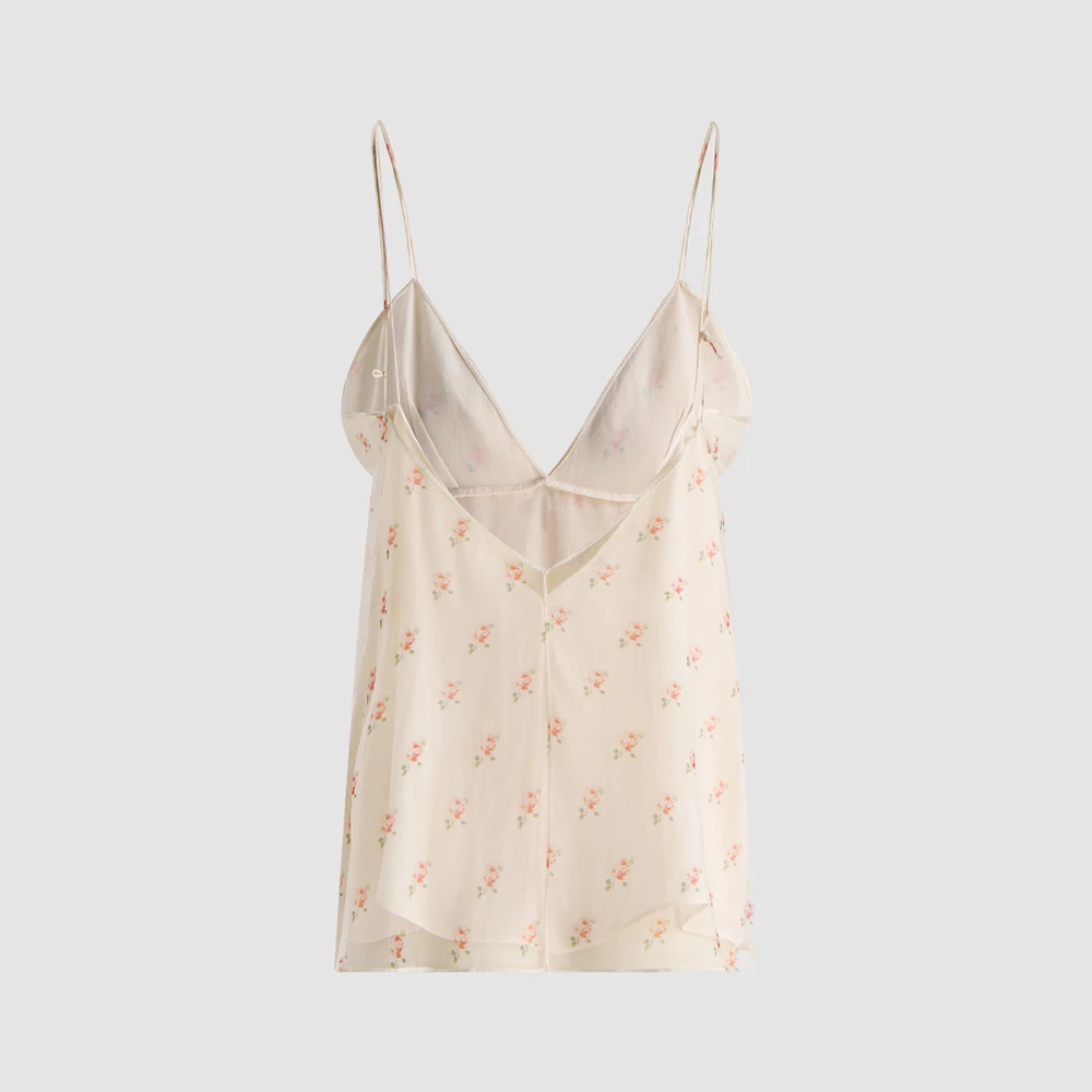 

Women 100% Mulberry Silk Floral Camisole Sheer V-Neck Spaghetti Strap Tank Top Lightweight Sleeveless Blouse for Summer Daily