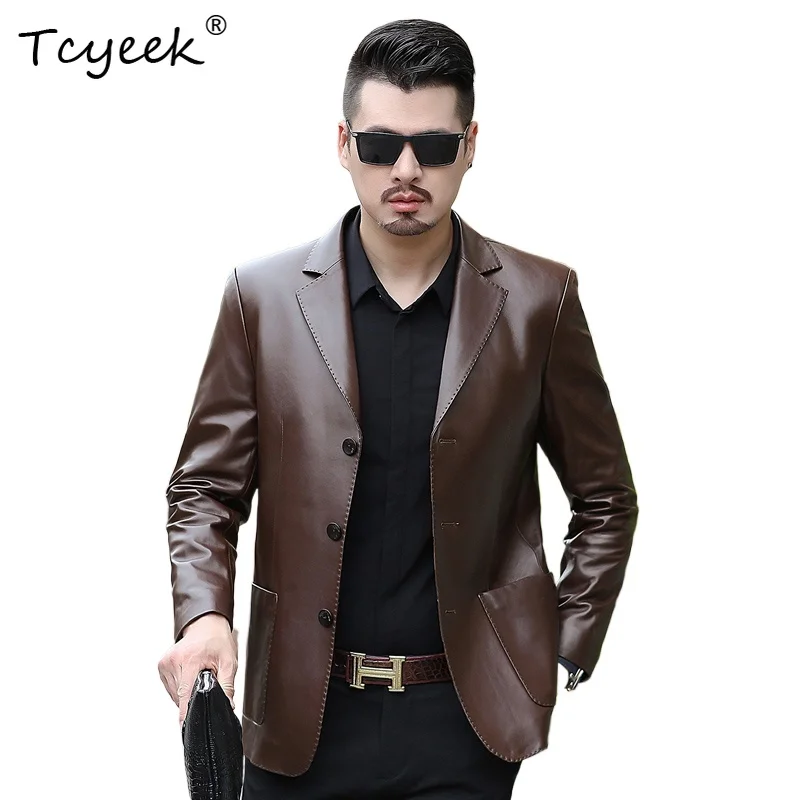 

Tcyeek натуральная овчина весна осень элитный модный костюм с воротником черная мужская куртка из натуральной кожи Chaqueta Cuero Hombre