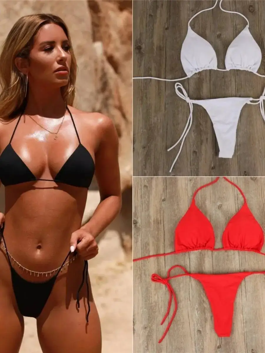 Sexy Neue Stil Tiefem V Bikini Einfarbig Split Krawatte Backless Badeanzug Strand Urlaub Urlaub Pool Party Stil Bikini Casaul F1M0