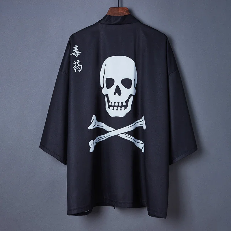 

Loose Traditional Japanese Kimonos Cardigan Skull Series Men Harajuku Streetwear Blouse Haori Obi Asian Clothes Samurai Kimono