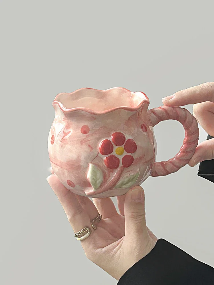 Ahunderjiaz-Tasse en céramique de cerise mignonne, conception de petite niche, tasse à eau avec boîte-cadeau, ensemble de boisson domestique, cuisine, salle à manger et bar