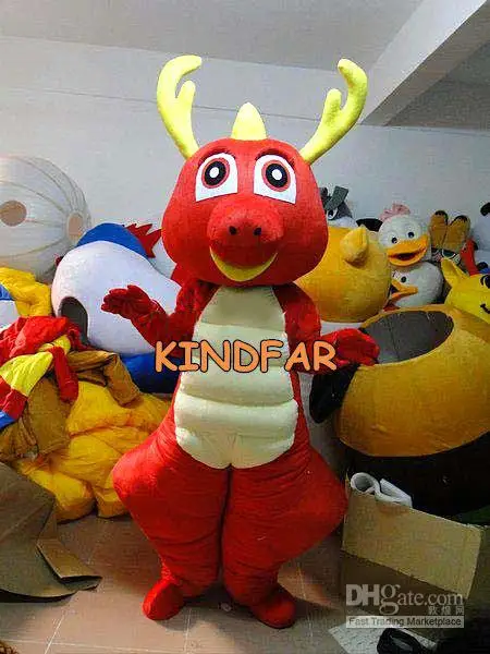 New Adult Hot Sale Foam Cute Red Dragon Dinosaur Cartoon Mascot Costume Plush Christmas Fancy Dress Halloween Mascot Costume