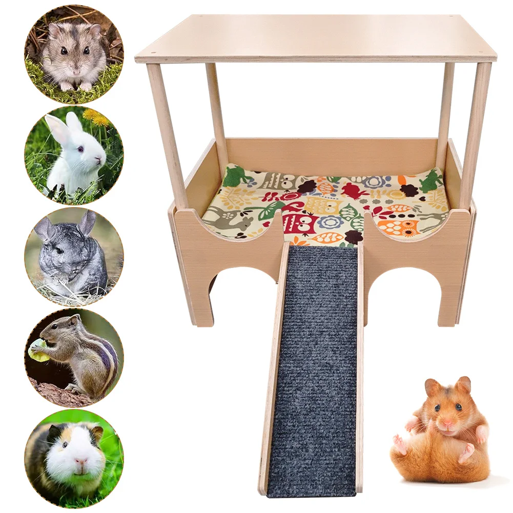 

2-Tier Guinea Pig Hideout Wooden Guinea Pig Castle Guinea Pigs House for Hamsters Bunny Chinchillas Playing Hiding