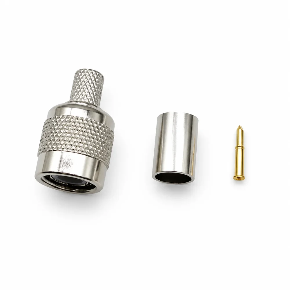 Metal TNC Crimp Connector Kit Crimp Termination Threaded Coupling TNC Male Plug Three Piece Assembly Silver RF Coax Connector
