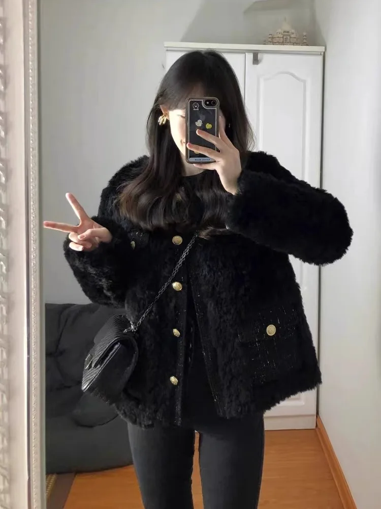 

Lamb Wool Jacket Korean Clothing Woman Herringbone Turtleneck Camping Wild Young Anti-Static Armygreen Heavy Puffer Padding Vibe
