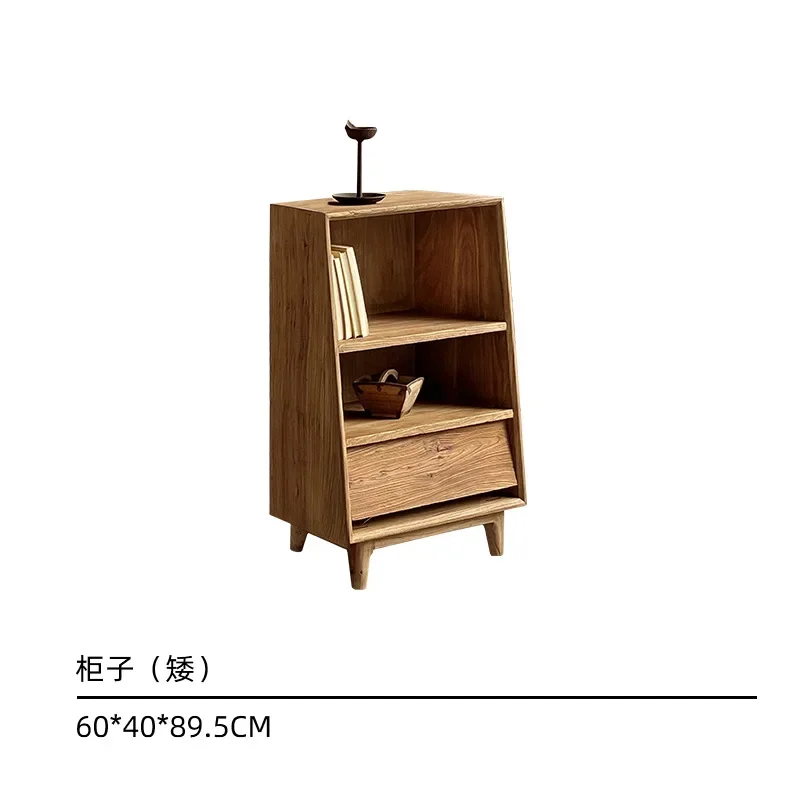 

Wabi Sandy Wind Solid Wood Bookcase Living Room Side Cabinet Simple Locker
