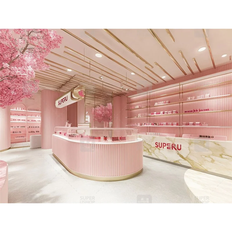 (Personalizzato) su misura trucco boutique mobili negozio di cosmetici espositore in legno per la cura della pelle espositore da parete negozio di profumi interi