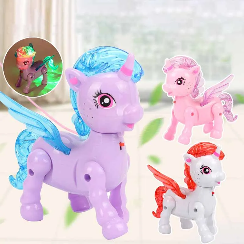 

Kids Electric Toy Pull-wire Cartoon Cute Unicorn Toys With Lights Music Pull-wire Animal Walking Light-emitting Toys Funny Gifts