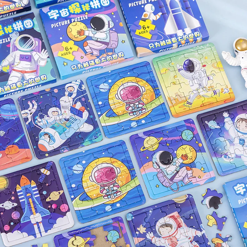 10 Boxes Cartoon Outer Space Astronaut Theme Paper Jigsaw Puzzle Toy for Kids Birthday Party Favors Pinata Fillers School Prizes