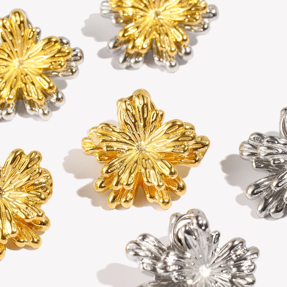 E.B.belle طبقة مزدوجة مزيج اللون زهرة صغيرة القرط رائعة الفولاذ المقاوم للصدأ 18 كيلو الذهب النساء مجوهرات للحزب هدية سحر #1