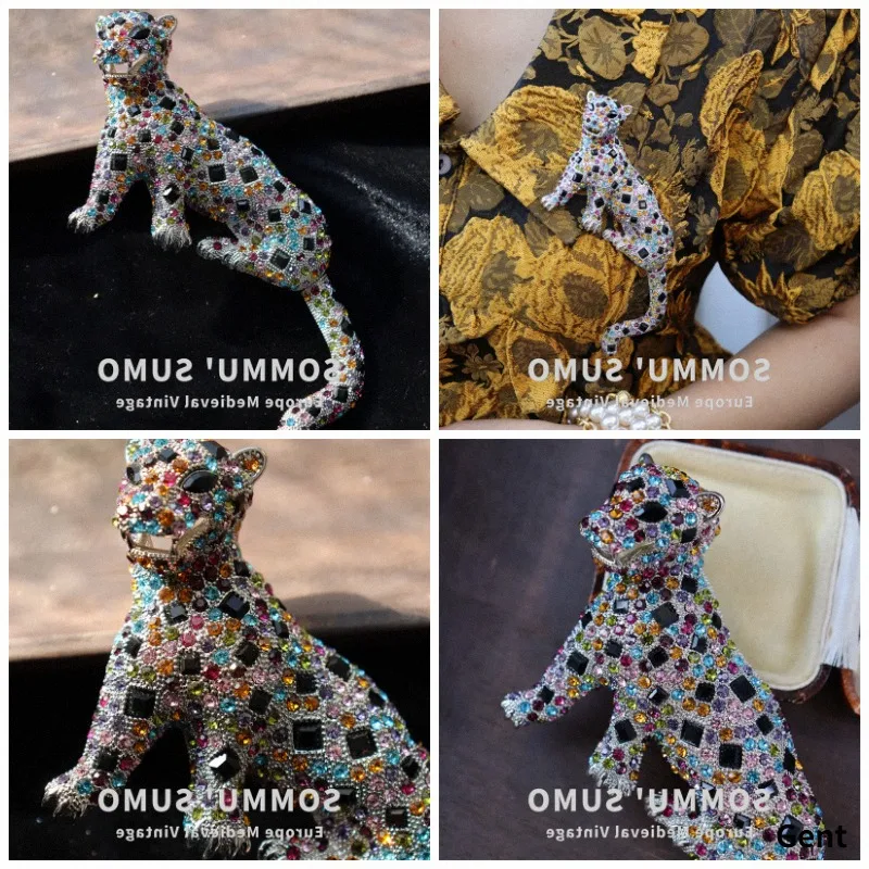 Cheetah Brooch Full of Diamonds, Exaggerated European and American Style, Extravagant Coat Corsage Pin