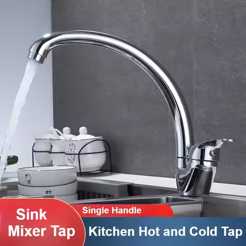 Chrome Kitchen Faucet Household Kitchen Basin Sink Mixer Tap Hot and Cold Water Faucet Single Handle Tap Deck Mounted Polished