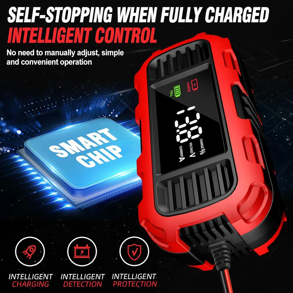 Intelligentes Batterieladegerät, digitales Batterie-Wartungsgerät für Blei-Säure-Batterien, zum Laden von Auto-, Motorrad- und Rollerbatterien – Detail 7
