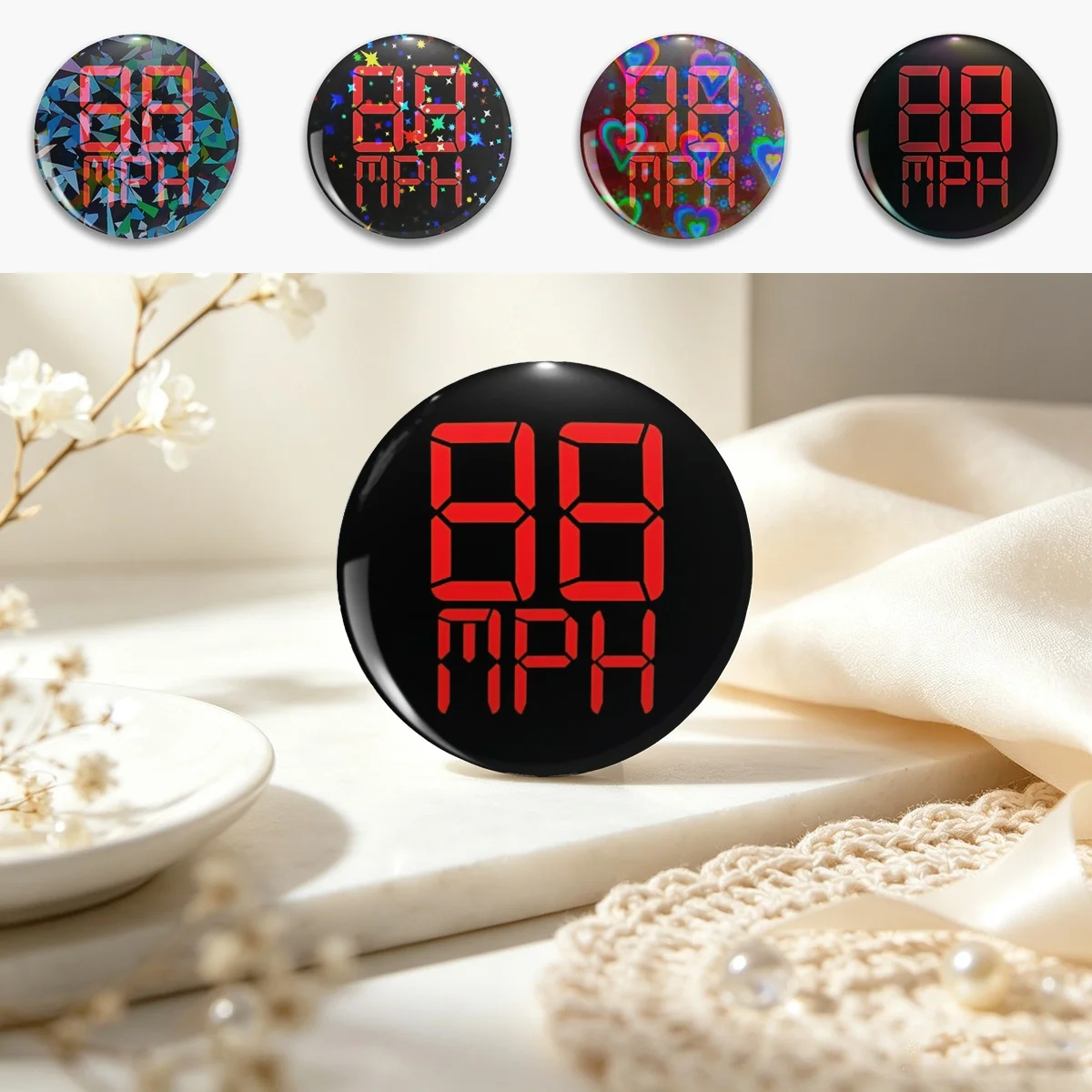 88 MPH Pin Holographic Star Heart Pin Brooches Laminated Button Fashion Accessory