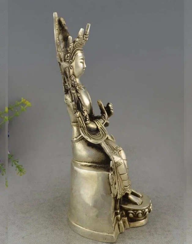 Tibet Buddhism Silver Seat Tara Kwan-yin Guan Yin Bodhisattva Goddess Statue