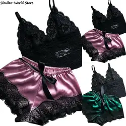 1 Set Womens Sexy Fashion Casual Lace Sleepwear Lingerie Tops Shorts Set Babydoll Pajamas Nightwear Womens Underwear