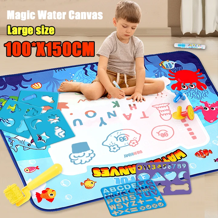 150X100cm Magic Water Canvas Graffiti Drawing Board Repeatedly Doodle Water Painting Carpet  Reusable Drawing Mat Kids Toy Gift