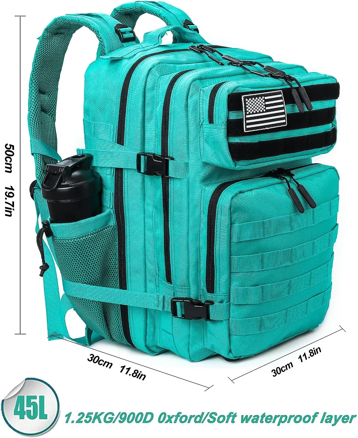 Mochila táctica de 45l con bolsillo para botella, Mochila impermeable para senderismo al aire libre, escalada, Camping