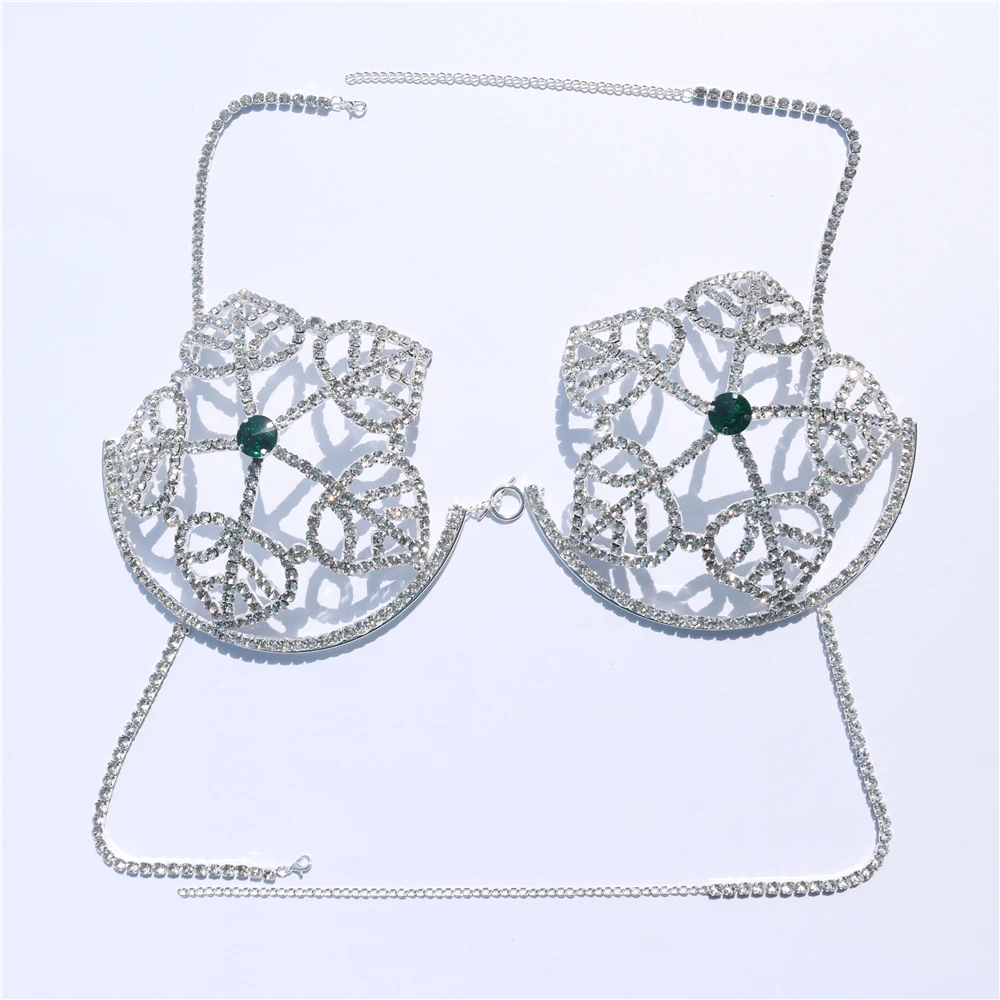 Fashion Flower shape Rhinestone for Women Sexy Luxurious Crystal Bikini Bra Harness Body Jewelry Beach Ornaments Wholesale