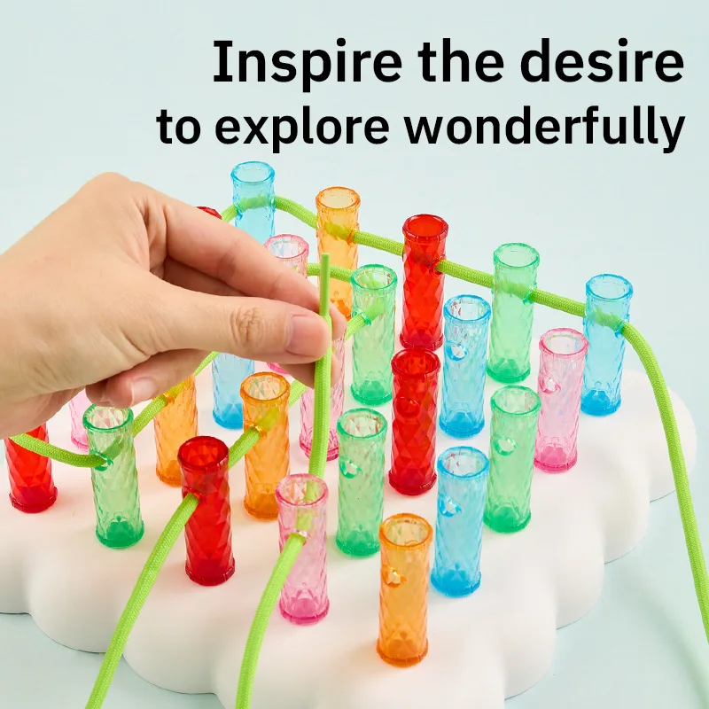 Kids Montessori Rainbow Boards Stringing Sensory Toys Color Sorting Counting Activity Pegboard Education Fine Motor Skills Toys