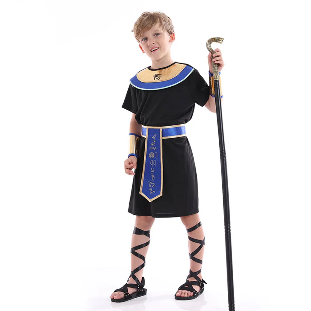 Pharaoh Cosplay Egyptian Kid Children Costume Little Boys Performance Stage Fancy Dress Outfits Halloween Carnival Party Suit