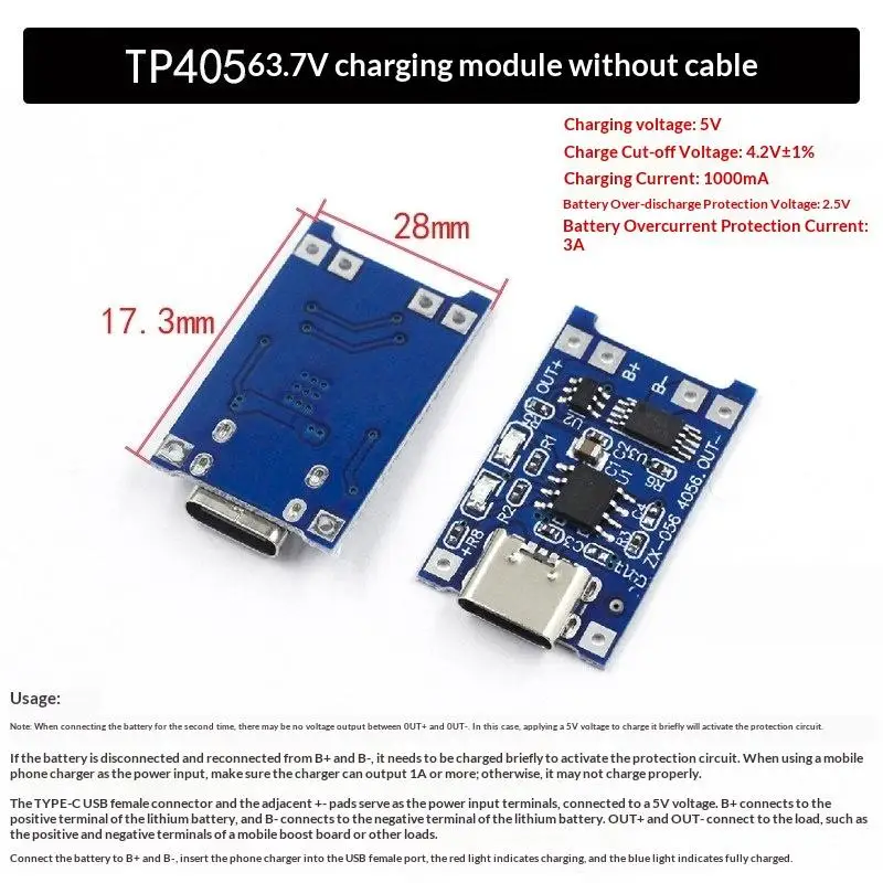 【C】2PCS 3.7V 1A Micro/Type-c/Mini 18650 TP4056 Lithium Battery Charger Module Charging Board With Protection Dual Functions