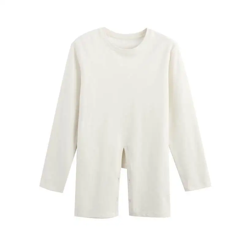 2026 Early Spring New Round Neck Casual Solid Color T-Sh For Women, Unique Design, Front Open, Fashionable Outerwear, Base