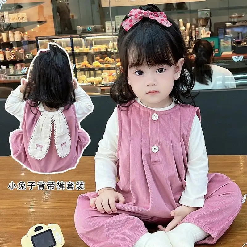 

Newborn Baby Clothes Spring Autumn Clothing Rabbit Shirt +corduroy Overall Two-piece Set Outdoor Clothing One Year Old Girl Set