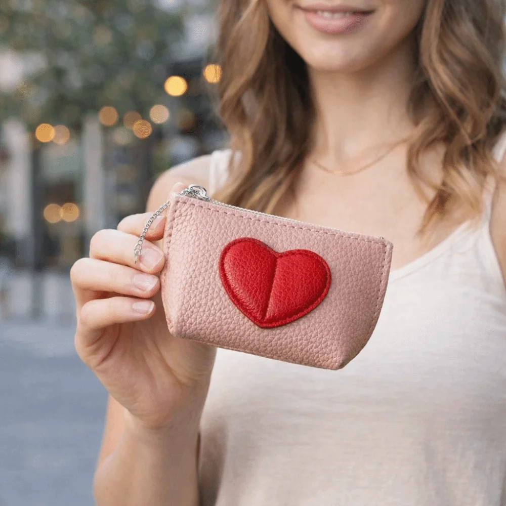 

Card Holder Mini Love Heart Coin Purse PU Leather Korean Version Pouch Change Purse Keychain Zipper Jewelry Storage Bag Women