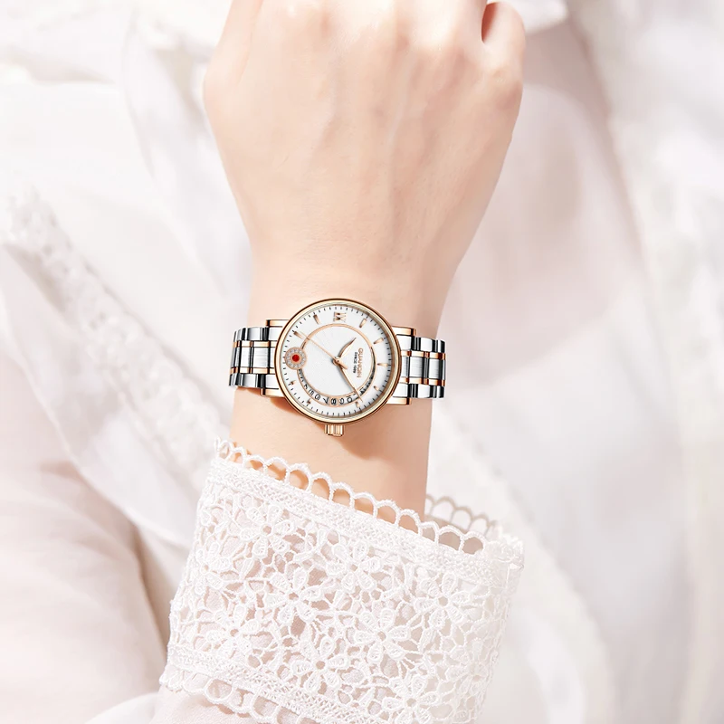 GUANQIN montre pour femme de luxe mouvement mécanique automatique squelette fenêtre de Date saphir cristal loisirs 30M montres étanches