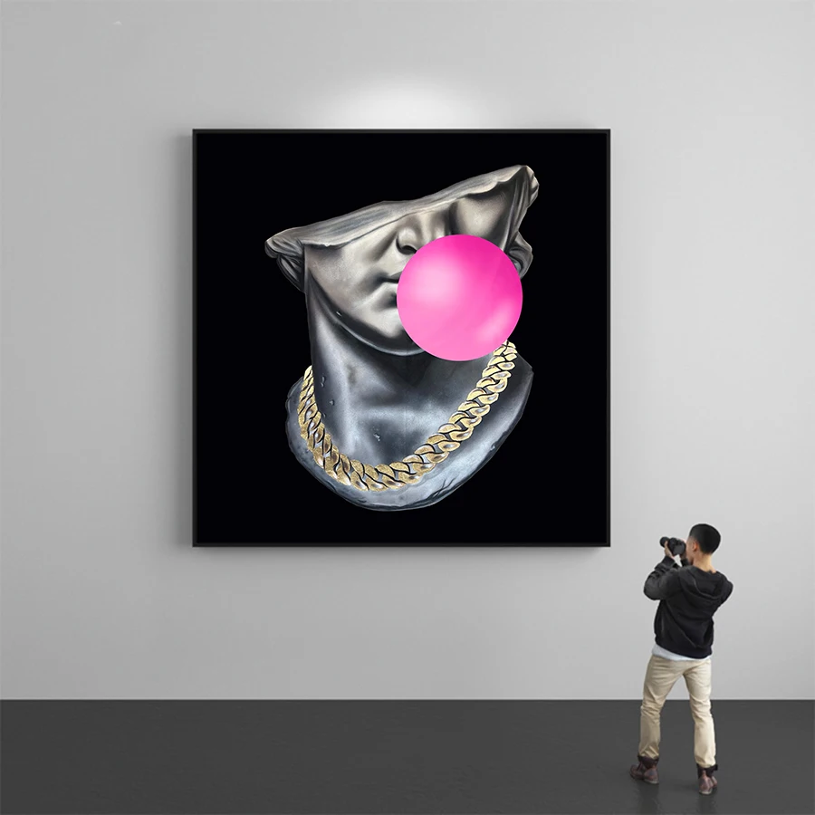 Large Vintage Bubble Blowing David Statue Canvas Painting Retro David Posters Prints Frameless Posters for Home Wall Decor