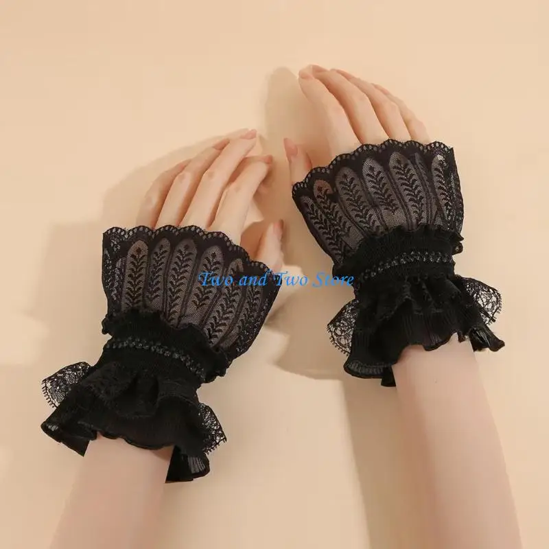 HX6F Lace Trimmed False Sleeve Breathable Lace Sleeves Matching Various Outfits