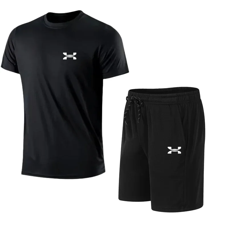 2024 new men's summer sports wear short-sleeved T-shirt and shorts set casual breathable jogging wear two-piece set