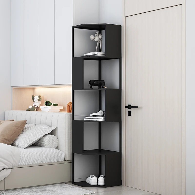 Modern vertical corner bookshelf shelf floor-to-ceiling living room simple wall bookcase wrought iron multi-layer storage rack