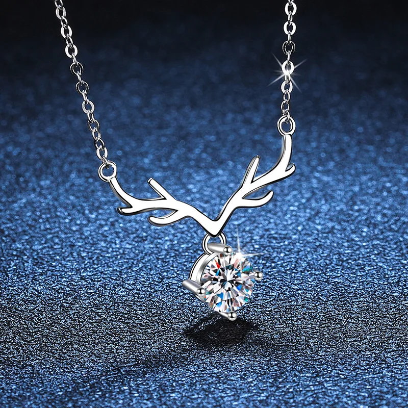 قلادة نسائية مرصعة بالذهب عيار 18 قيراط، غزال مع هدية سلسلة الترقوة الخاصة بك، قلادة عصرية من البلاتين مويسانيتي PT950 #3