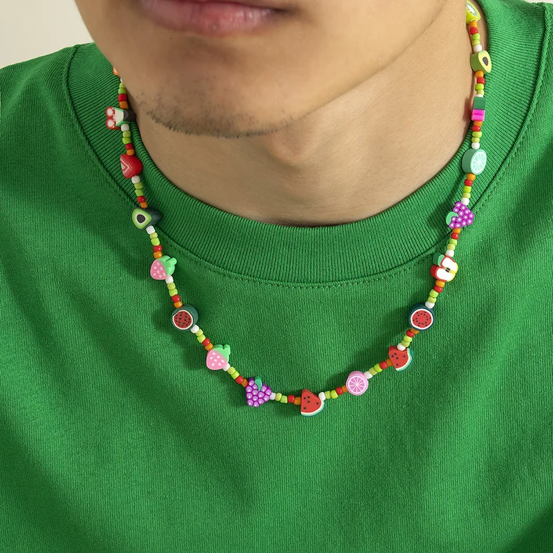 Neue Koreanische Mode Simulierte Perlen Halskette Für Frauen/Männer Böhmen Bunte Geometrische Obst Blumen Kette Halsband Kpop Schmuck – Detail 10