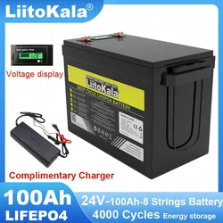 LiitoKala 24V/25.6v 100AH LiFePO4 Lithium Battery USB3.0 Type-C Output for Inverter Car lighter Batteries 29.2V Energy storage