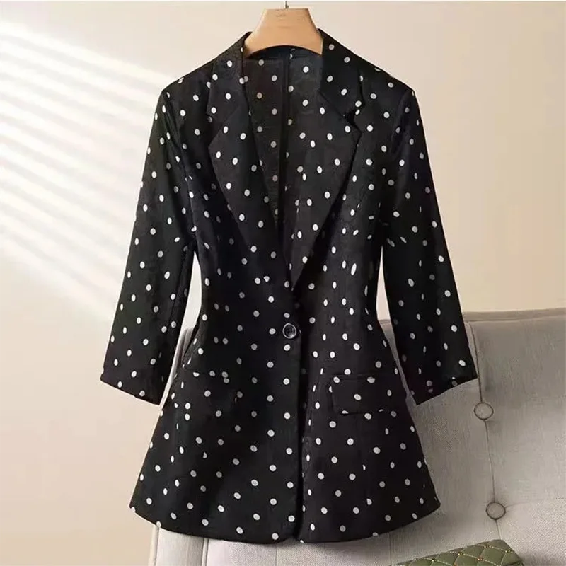 

Polka dot Suit Jacket Women's Printed Top 2025 Spring/summer New Slim Temperament Coat Female Elegant Single button Short Blazer