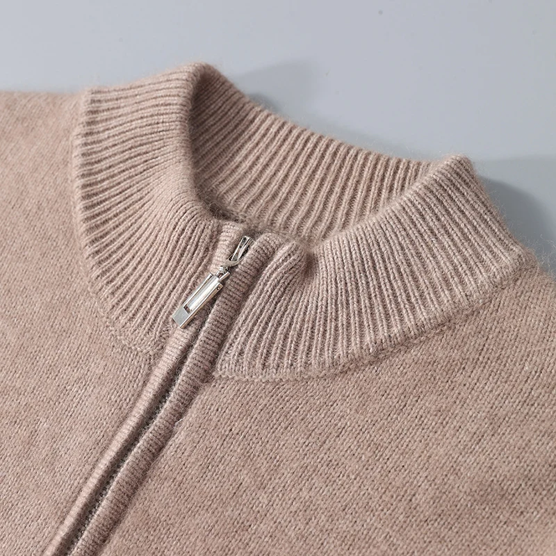 Autumn And Winter Mink Cashmere Sweater Men's Semi-High-Necked Zipper Long-Sleeved Business Casual Knit Bottoming Shirt