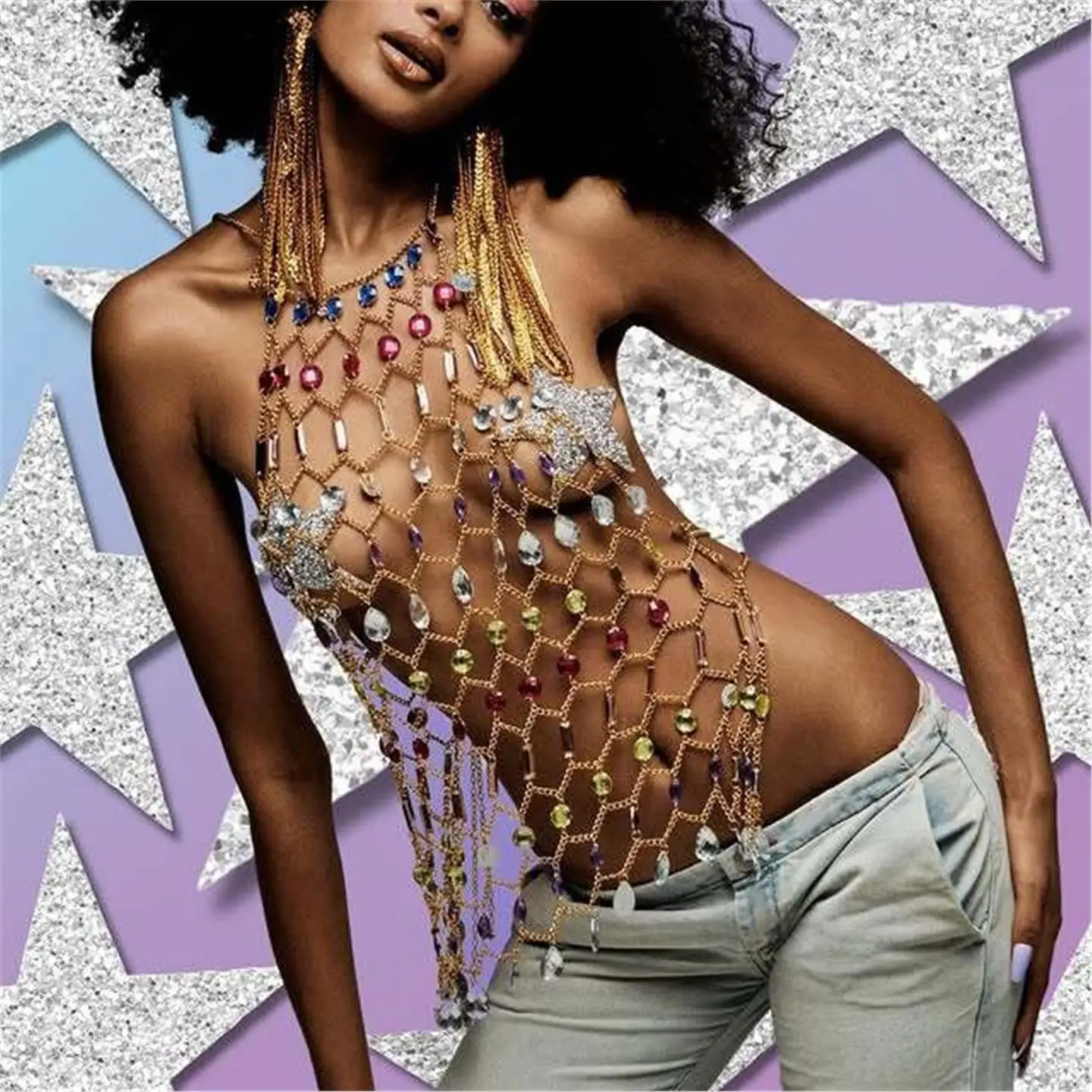 

Многослойный большой кулон с бриллиантами и бриллиантами, пляжный топ, жилет, цепочка для тела, женская мода, ажурный дизайн, или длина